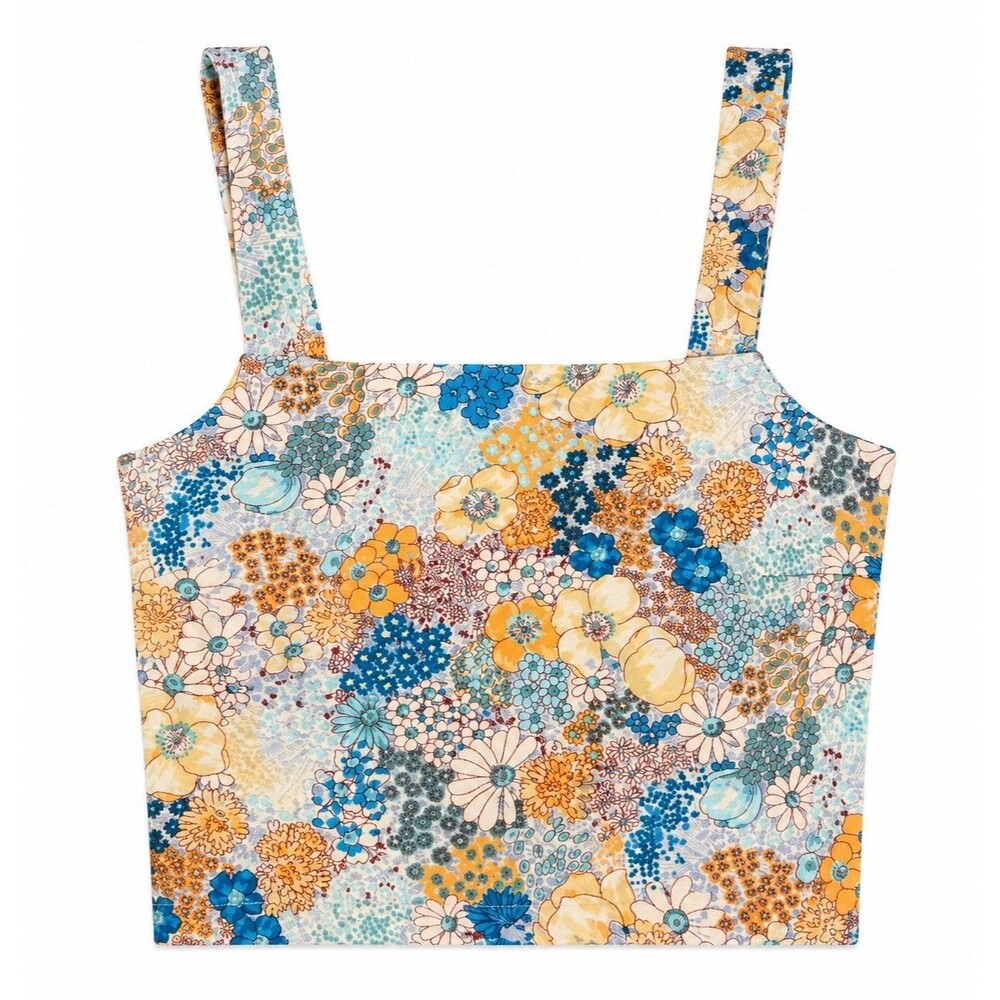 Altar’d State Floral Crop Top Womens Small Blue Yellow Boho Sleeveless NWT